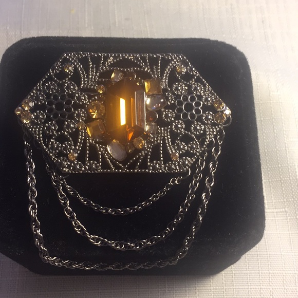 Lia Sophia Silver & Amber Crystals Brooch - Picture 7 of 8